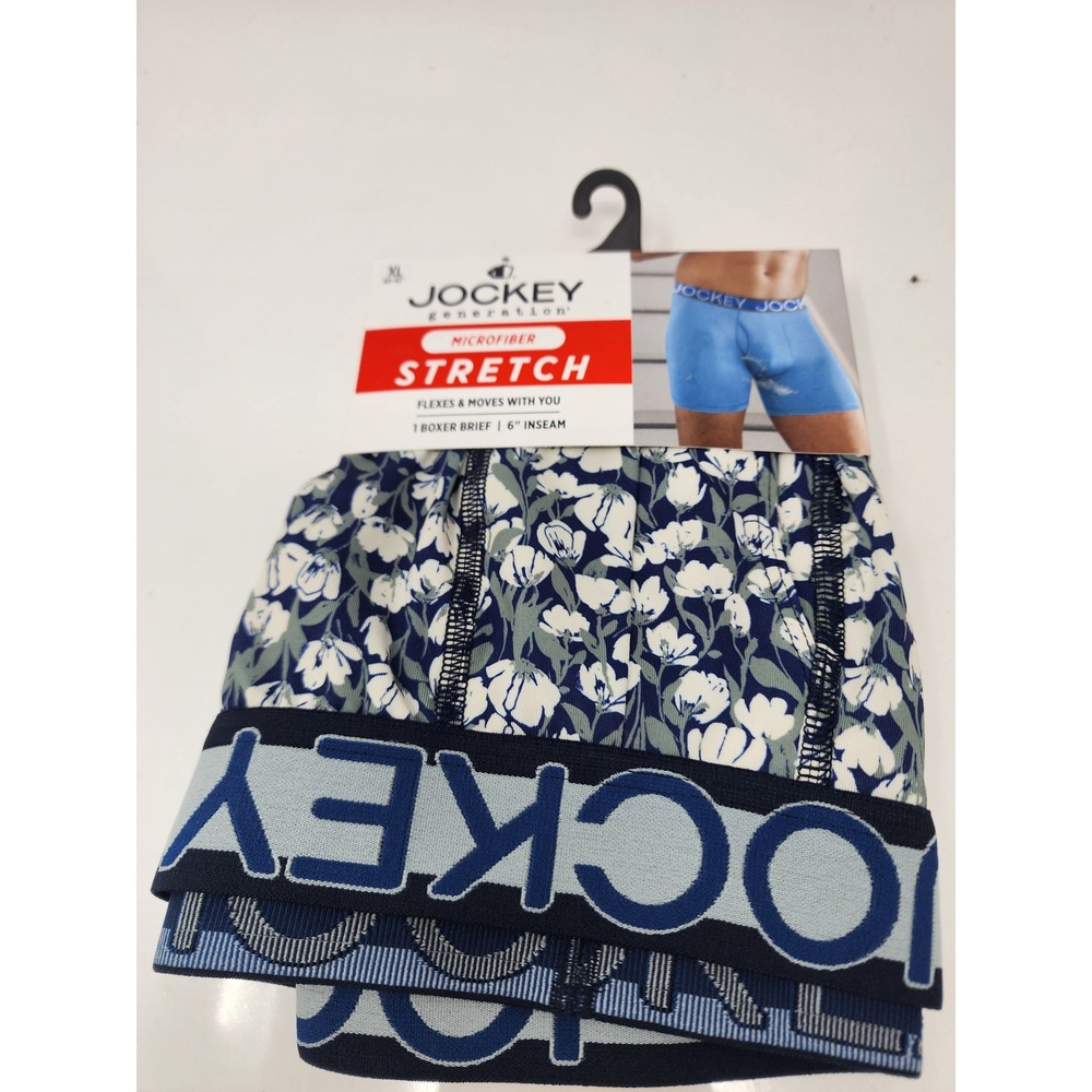 Jockey Generation Mens Microfiber Boxer Briefs Blue Floral Stretch Size XL